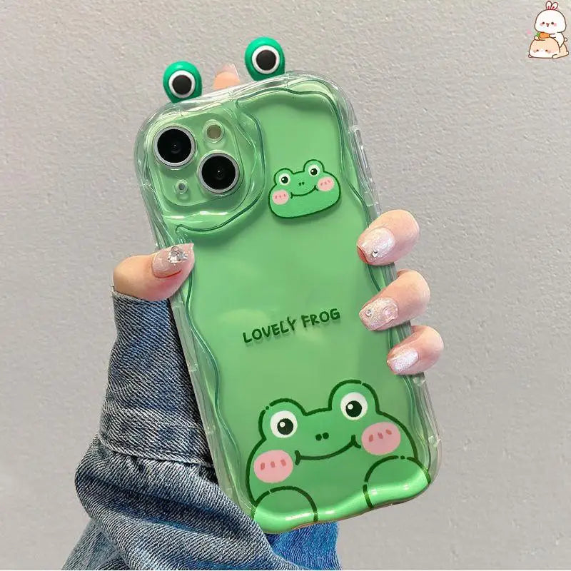 3D Cat Ears Frog Eyes Cute Shy Animal Case for Samsung Galaxy S25 Plus S23 S24 Ultra FE A56 A16 A36 A55 A35 A54 A53 A15 A26 5G