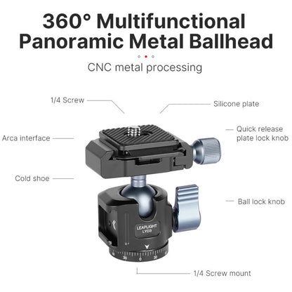 2025 Aluminum Mini Tripod w 360 Ball head Arca Plate Cold Shoe Metal Tripod for Iphone Samsung Phone DSLR Camera LED Light Mic