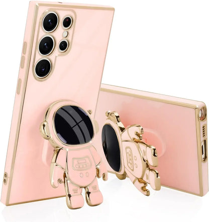 Luxury Astronaut Stand case for Samsung Galaxy S21 S22 S23 S24 S25 FE Ultra Plus Slim Fit Soft Shockproof  Electroplated Cover