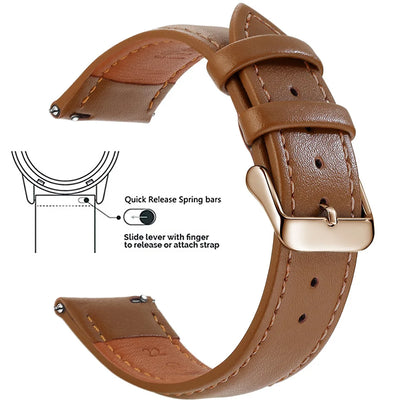 Top Grain Genuine Leather Watch Band, Quick Release 12/14/16/18/19/20/21/22/24 mm Watch Straps, Replacement Bands for Men Women