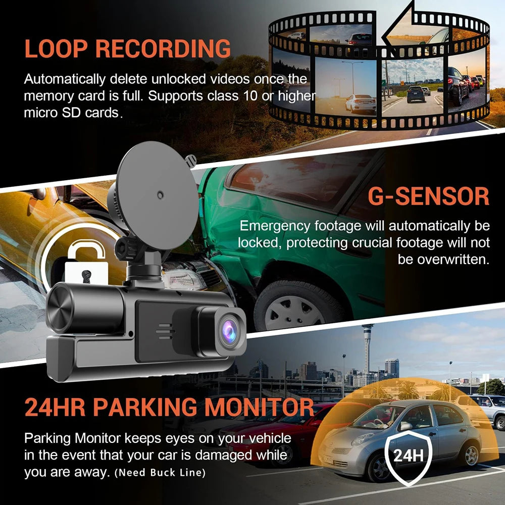 3 Cameras Car DVR Wifi 1920P Inside Vehicle Dash Cam Three Way Camera DVRs Recorder Video Registrator Mini Dashcam Camcorder