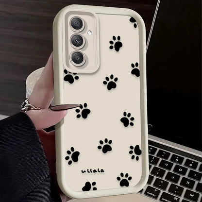 Cute Line Cat Dog Footprint Phone Case For Samsung Galaxy A14 A15 5G S21 S22 S23 S24 5G FE Plus Ultra A25 A35 A52 A53 A54 A55 5G