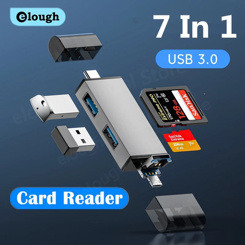 Elough 7 In 1 Multifunction Usb 3.0 Card Reader Micro TF SD Card Memory Reader USB Flash Drive Type C Card Adapter OTG