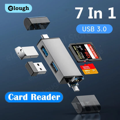 Elough 7 In 1 Multifunction Usb 3.0 Card Reader Micro TF SD Card Memory Reader USB Flash Drive Type C Card Adapter OTG