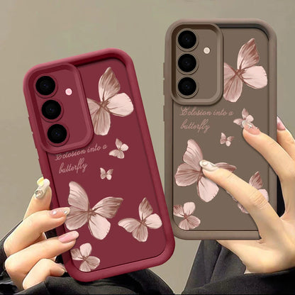 Gold Butterfly Soft TPU Case For Samsung Galaxy A55 A54 A15 A56 A16 A35 A53 A25 5G S25 S24 S23 S22 Ultra Plus S23 FE Phone Cover