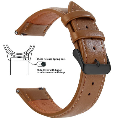 Top Grain Genuine Leather Watch Band, Quick Release 12/14/16/18/19/20/21/22/24 mm Watch Straps, Replacement Bands for Men Women