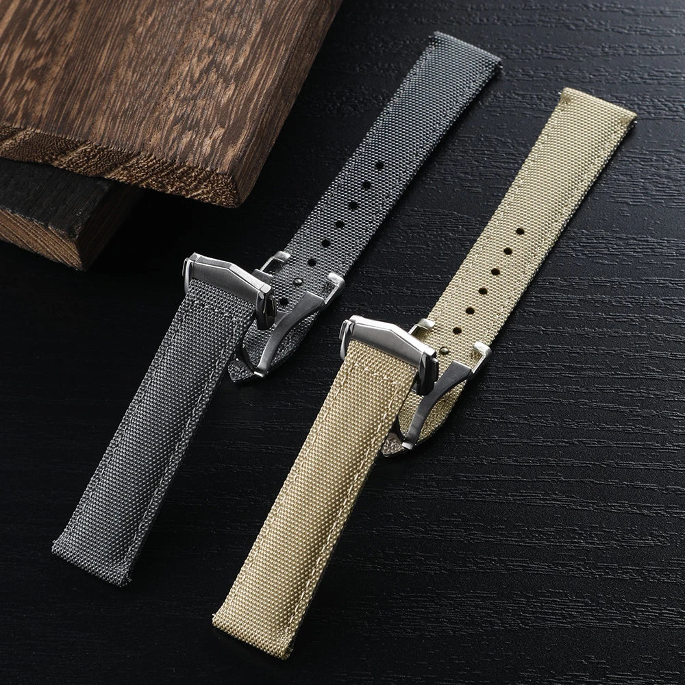 Deployant Sailcloth Watch Strap 20mm 22mm Two-Side Waterproof Nylon Quick Release With Folding Buckle Watch Band for Omega