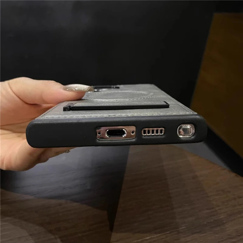 Luxury Leather Magnetic Fold Stand Holder Case For Samsung S25 S24 Ultra S23 Plus S22 Wireless Charging Shockproof Soft Cover