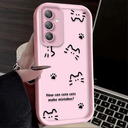 Cute Line Cat Dog Footprint Phone Case For Samsung Galaxy A14 A15 5G S21 S22 S23 S24 5G FE Plus Ultra A25 A35 A52 A53 A54 A55 5G