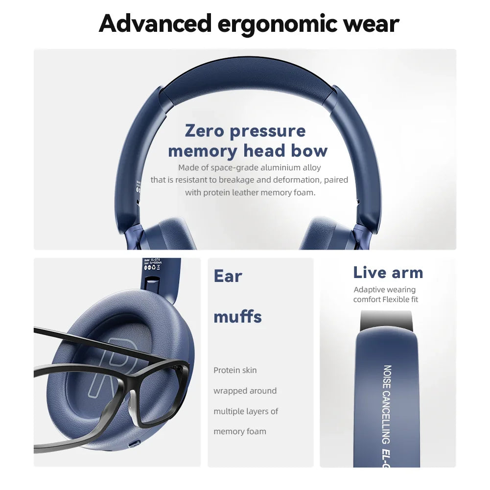 HaaYot ANC Wireless Headphones Bluetooth 6.0 HIFI Level 42dB Adaptive Noise Cancelling Spatial Audio Foldable Over Ear Headsets
