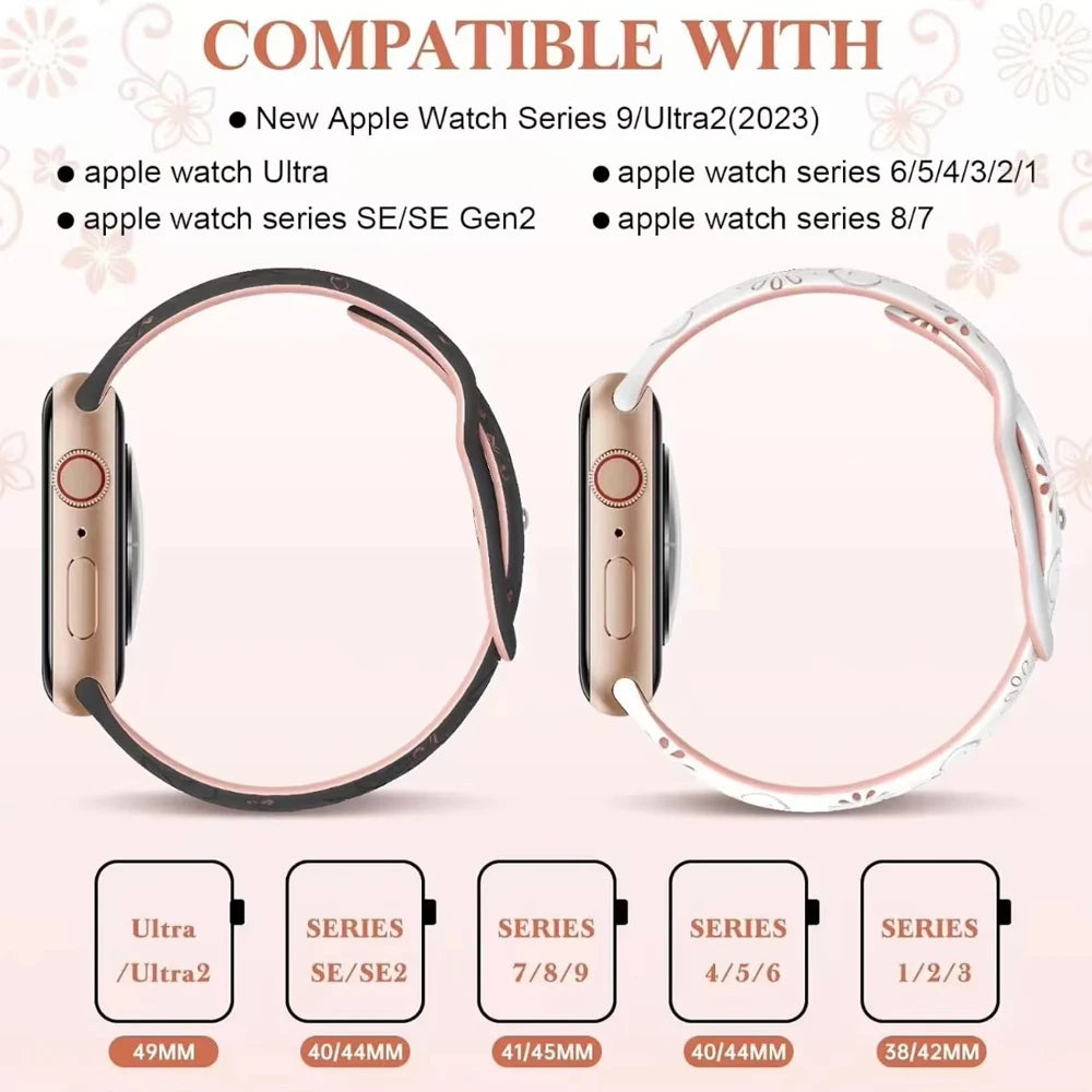 Engraved Strap For Apple Watch Bands 40mm 44mm 41mm 49mm 45mm 38mm 42mm Silicone Bracelet For iwatch Series 9 7 SE 6 5 4 8 Ultra