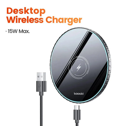 Toocki 15W Wireless Charger Pad Fast Wireless Charging Station for iPhone 15 14 13 12 Samsung Galaxy S23 S22 S21 S20 Airpods