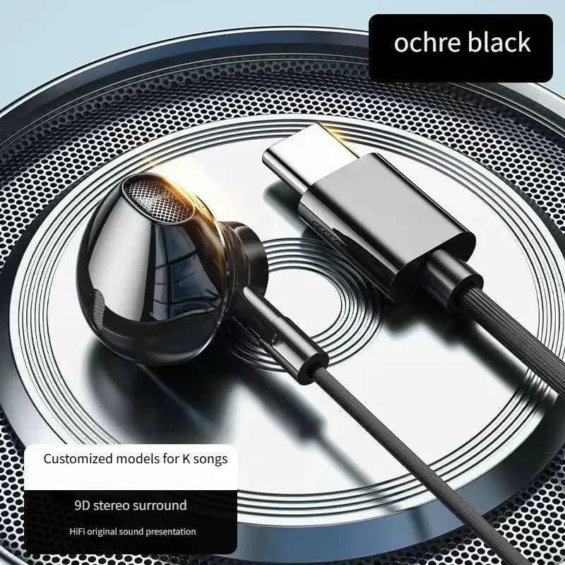 Type C&3.5mm Headphones Volume Control Headset With HD Mic Wired Earbuds For iPhone15/16 Samsung Galaxy Earphones