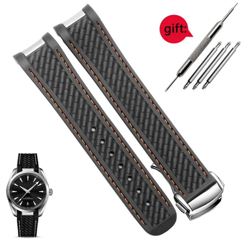 Rubber Watchband For Omega AT150 Seamaster 300 AQUA TERRA Diving watches straps Black Blue Silicone Watch Strap 20mm bracelet