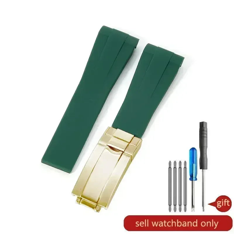High Quality Black Green Red Blue White Colored Style Silicone Watchband Curved Interface for Rolex Datejust Submariner Strap