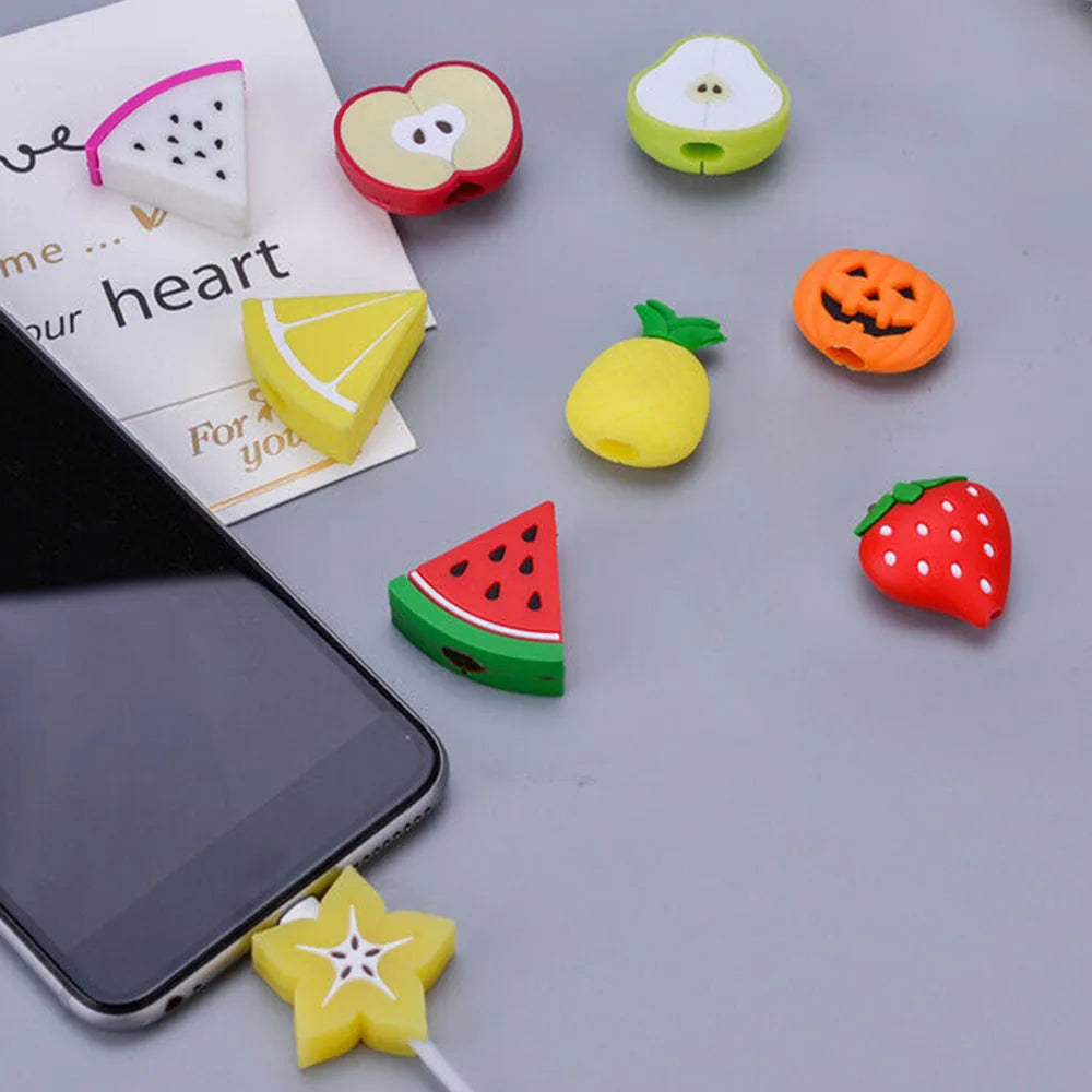 Cute Fruits Cable Protector Cartoon Charger Protector Cable Winder Organizer Data Line Cord Protective Cover For iPhone