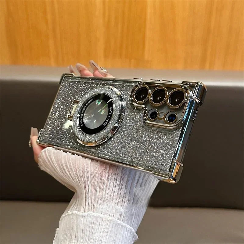 Luxury Magsafe Holde Glitter Case for Samsung Galaxy A24 A55 5G A53 A54 S24 Ultra S23 FE S22 S21 S20 Plus Shockproof Clear Cover