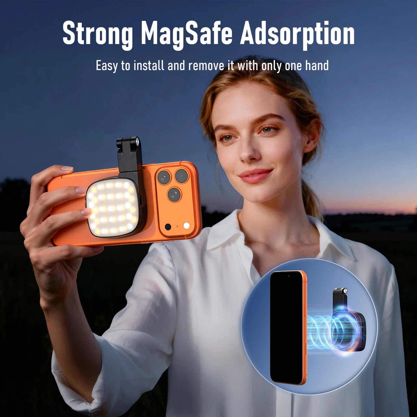Magnetic Selfie Light with 1000mAh Battery For IPhone 18 17 16 15 14 13 12 , 48 LEDs, 10 Brightness Levels, 3 Color Temperatures