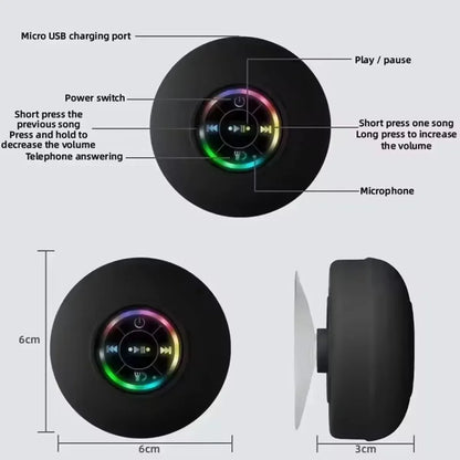 HOMEFISH Portable Waterproof Bluetooth Shower Speaker with RGB Light Suction Cup Wireless Speaker for Bathroom Kitchen Party etc