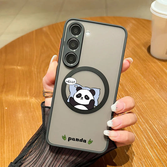 Magnetic For Magsafe Cartoon Panda Case For Samsung Galaxy S24 S25 Edge S23 S22 Ultra S21 FE A15 A35 A55 A56 A54 5G Capa Fundas