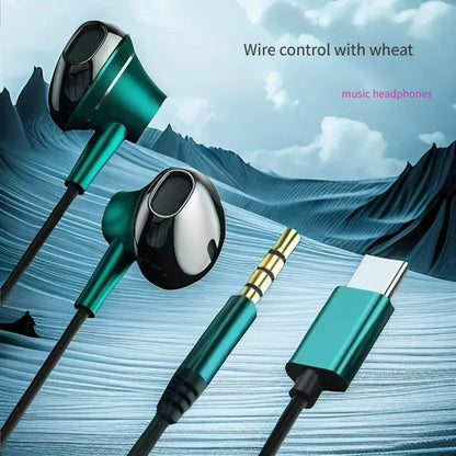 Type C&3.5mm Headphones Volume Control Headset With HD Mic Wired Earbuds For iPhone15/16 Samsung Galaxy Earphones