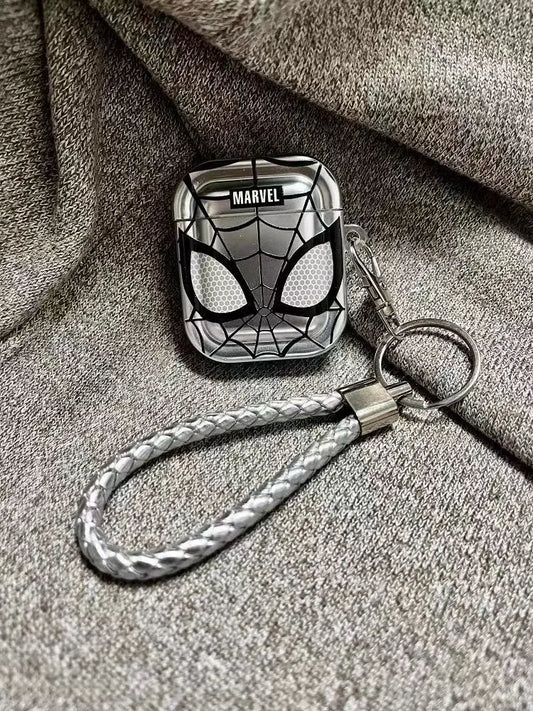Silver Spiderman Plating Shockproof TPU Earphone Cover For Airpods Pro 2 Case/Airpods 1/2/3/4 Case With Lanyard Keychain Funda