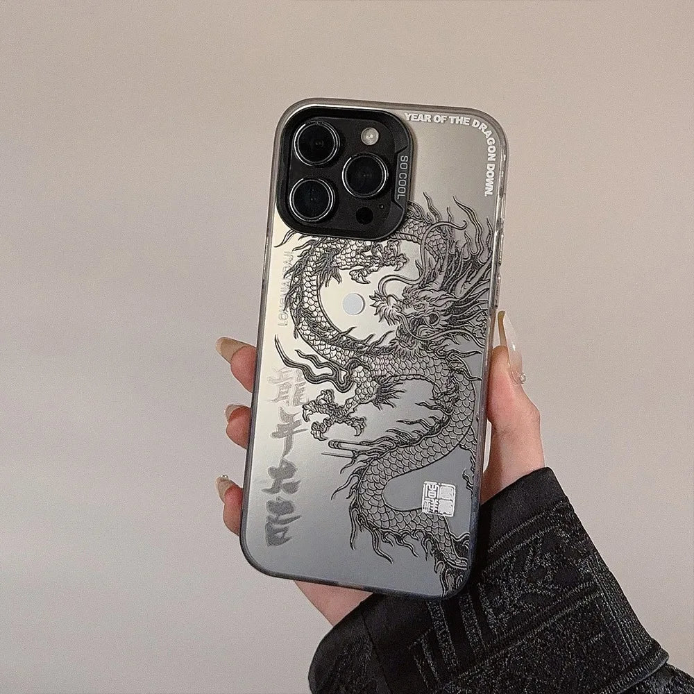 Luxury Dragon Embossed Phone Case for iPhone 15 Pro Max Plus 14 13 12 11 Pink Purple Green Black White Shockproof Phone Cover