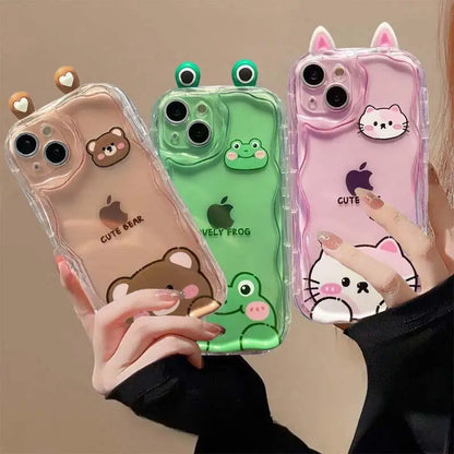 3D Cat Ears Frog Eyes Cute Shy Animal Case for Samsung Galaxy S25 Plus S23 S24 Ultra FE A56 A16 A36 A55 A35 A54 A53 A15 A26 5G