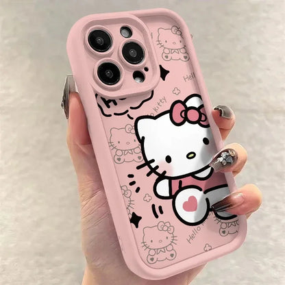 Ins Lovely Hello Kitty Phone Case For iPhone 16 Pro Max 15 14 13 12 11 Xr Xs Max 7 8 PLUS Y2K Cartoon Anime Anti Fall phone Case
