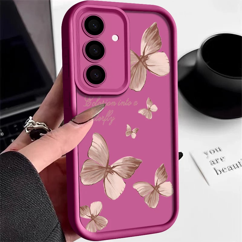 Gold Butterfly Soft TPU Case For Samsung Galaxy A55 A54 A15 A56 A16 A35 A53 A25 5G S25 S24 S23 S22 Ultra Plus S23 FE Phone Cover