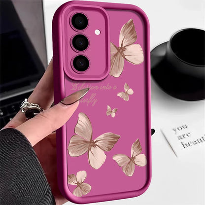 Gold Butterfly Soft TPU Case For Samsung Galaxy A55 A54 A15 A56 A16 A35 A53 A25 5G S25 S24 S23 S22 Ultra Plus S23 FE Phone Cover