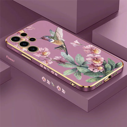 Phone Case For Samsung Galaxy S24 S21 FE S 25 Ultra S25 Plus 5G S23 FE S 24 S22 Plus Flower Bird Plating Protective Cover