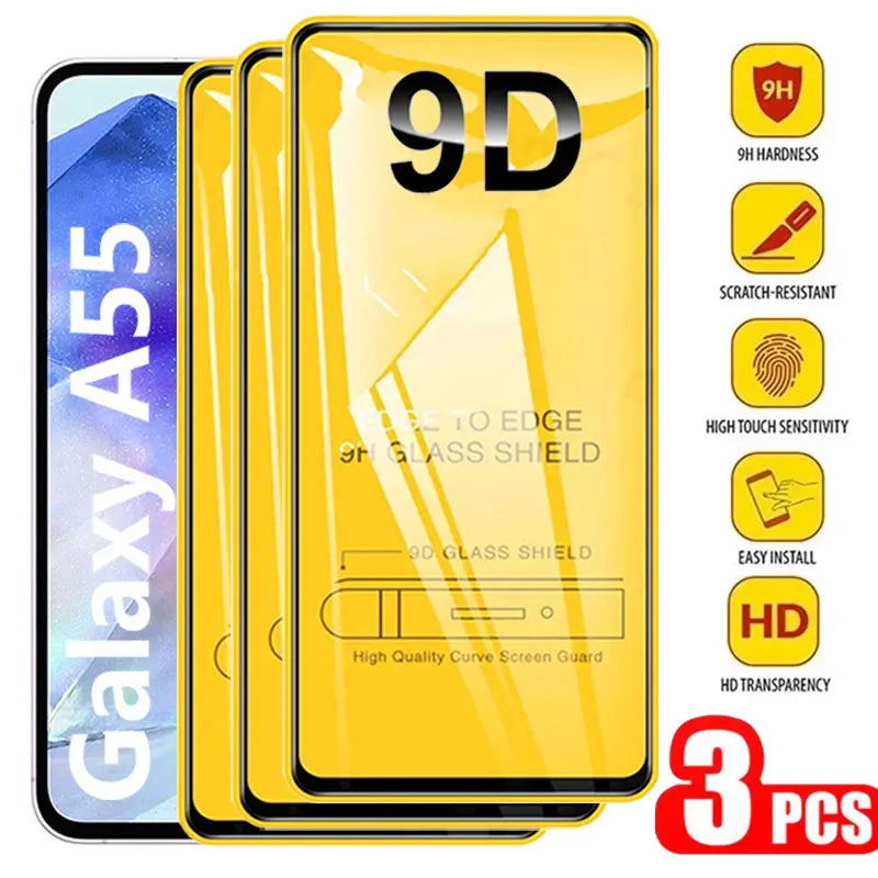 3PCS 9D Tempered Glass For Samsung Galaxy A55 A56 5G A36 A26 A16 A35 A54 A15 A25 A34 A24 A14 A53 A33 A52 A13 9H Screen Protector