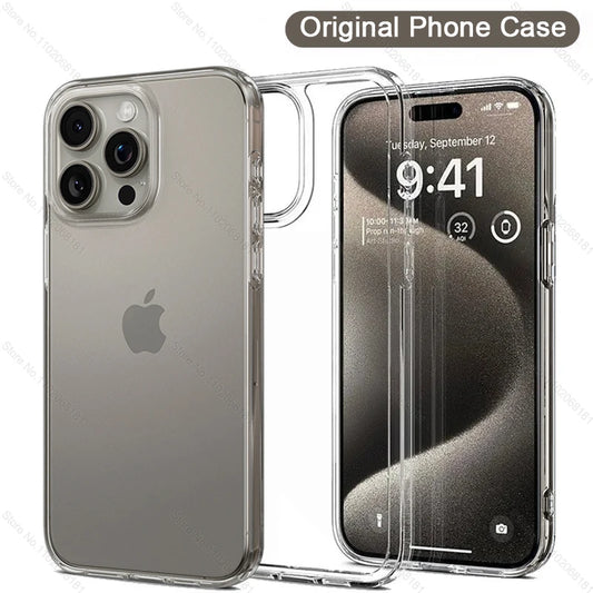 Original Clear Silicone Phone Case For Apple iPhone 15 13 12 11 14 Pro Max Mini X XS XR 7 8 Plus SE Shockproof Cover Accessories