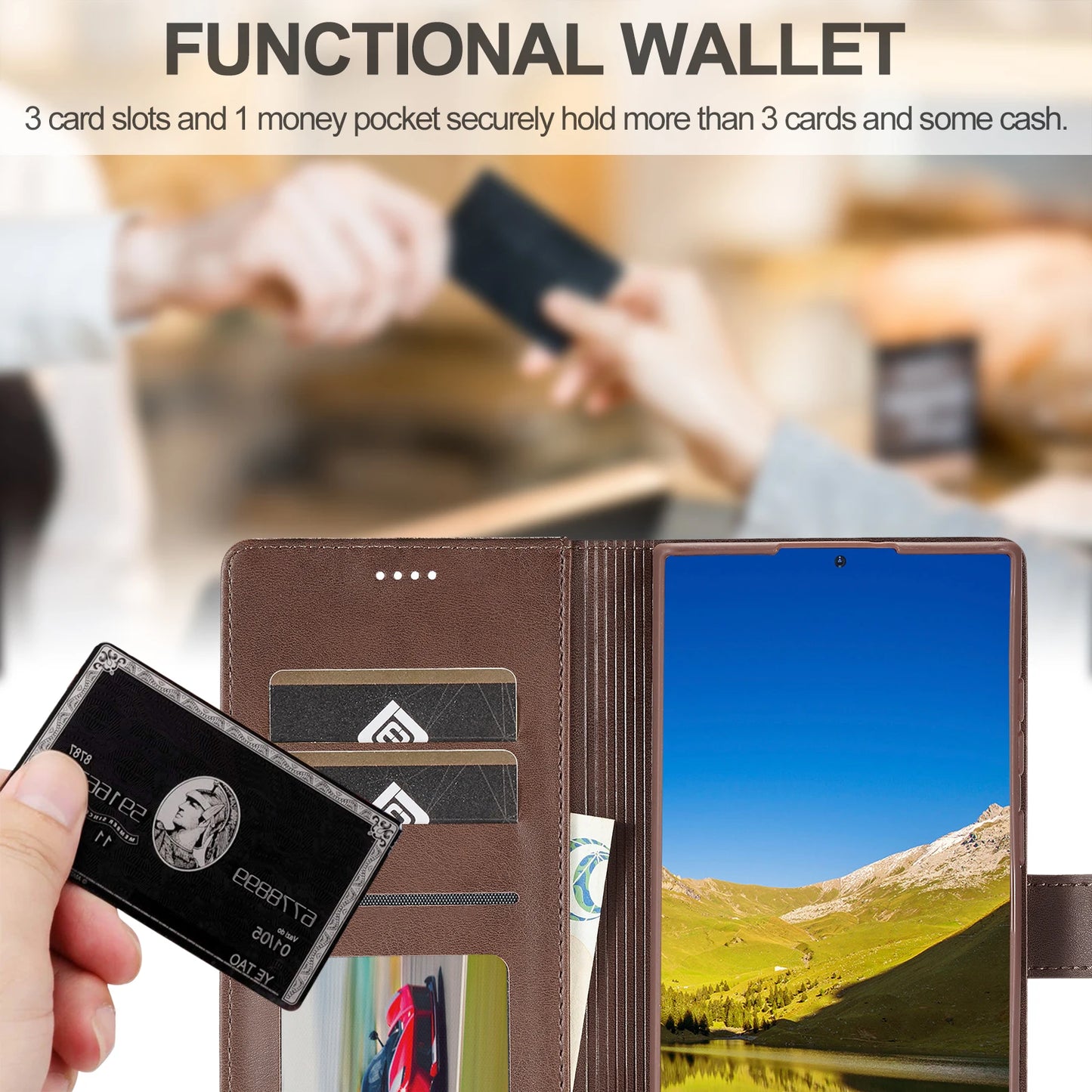 Leather Wallet Case For Samsung Galaxy S25 S24 S23 S22 Ultra S21 S20 FE S10 S9 Plus Note20 10 Plus Business Flip Card Cover