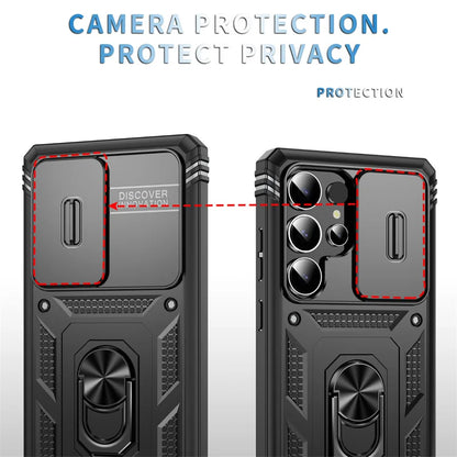 Heavy Duty Armor Phone Case For Samsung Galaxy S25 S24 S23 S22 S21 Ultra S20 FE Plus Note 20 Ultra Lens Protect Ring Stand Cover