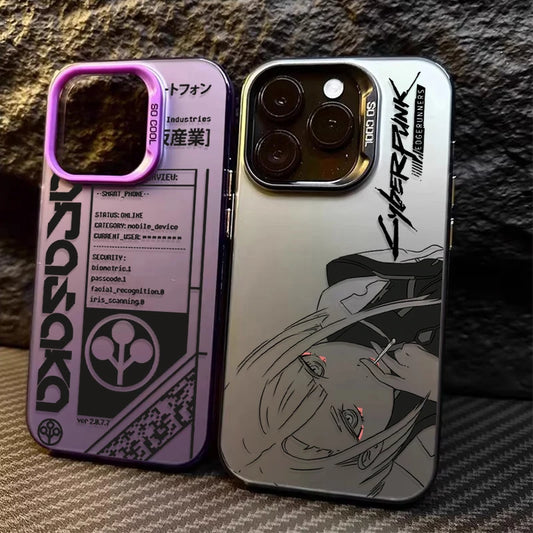 Cool Edgerunners C-Cyberpunks Plating Case for iPhone 15 14 16 13 12 11 Pro Max XS X XR 8 7 Plus SE 2020 Shockproof Matte Cover