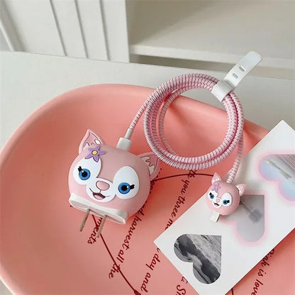 4Pcs Set Cable Protector for iPhone / iPad 18W/20W Charger Protector Case 3D Cartoon Cable Management Phone Wire Cord Organizers