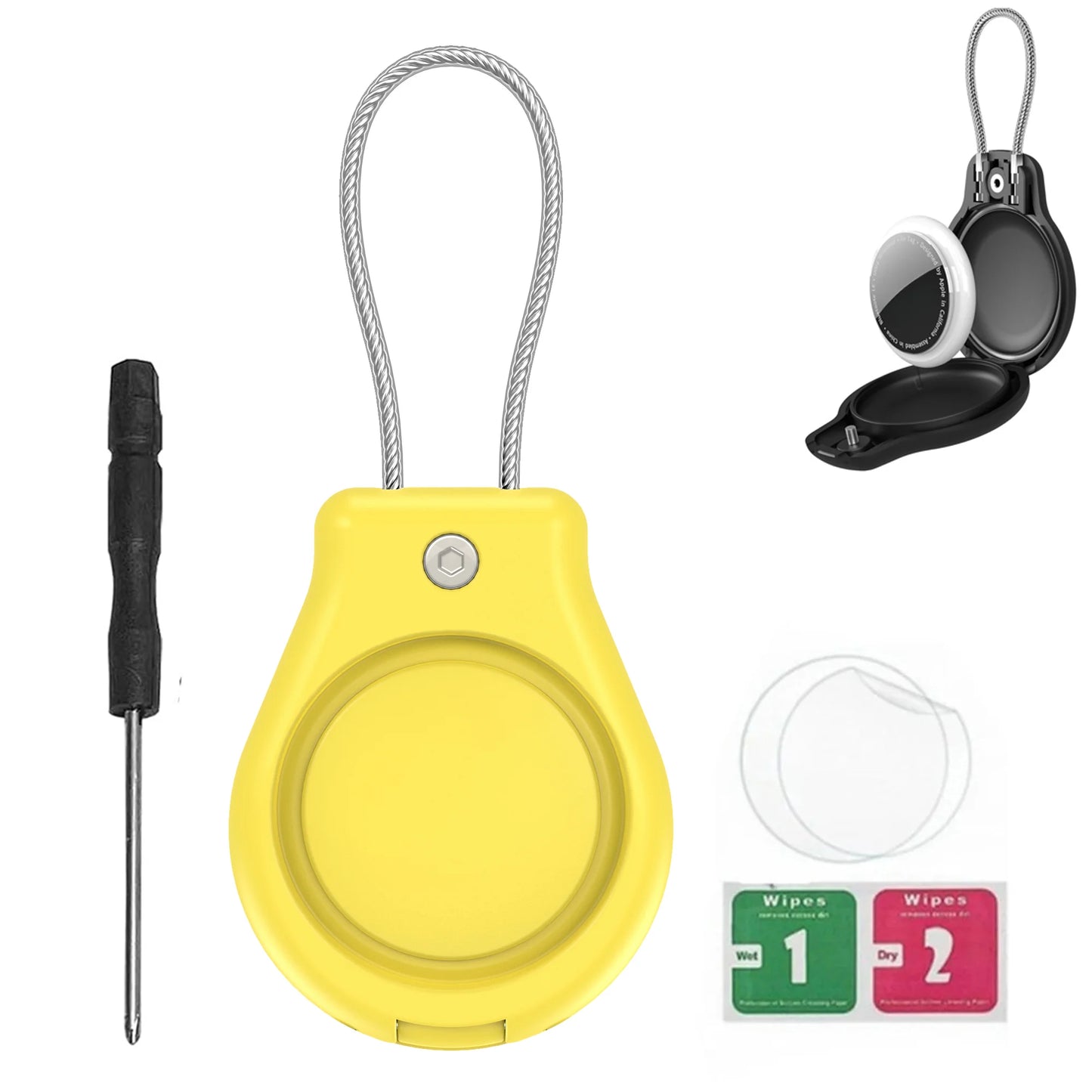 Waterproof AirTag Keychain Holder tag Lock Case Wire Cable,  Anti-Lost Protective Case with Keyring for Luggage, Key, Backpack