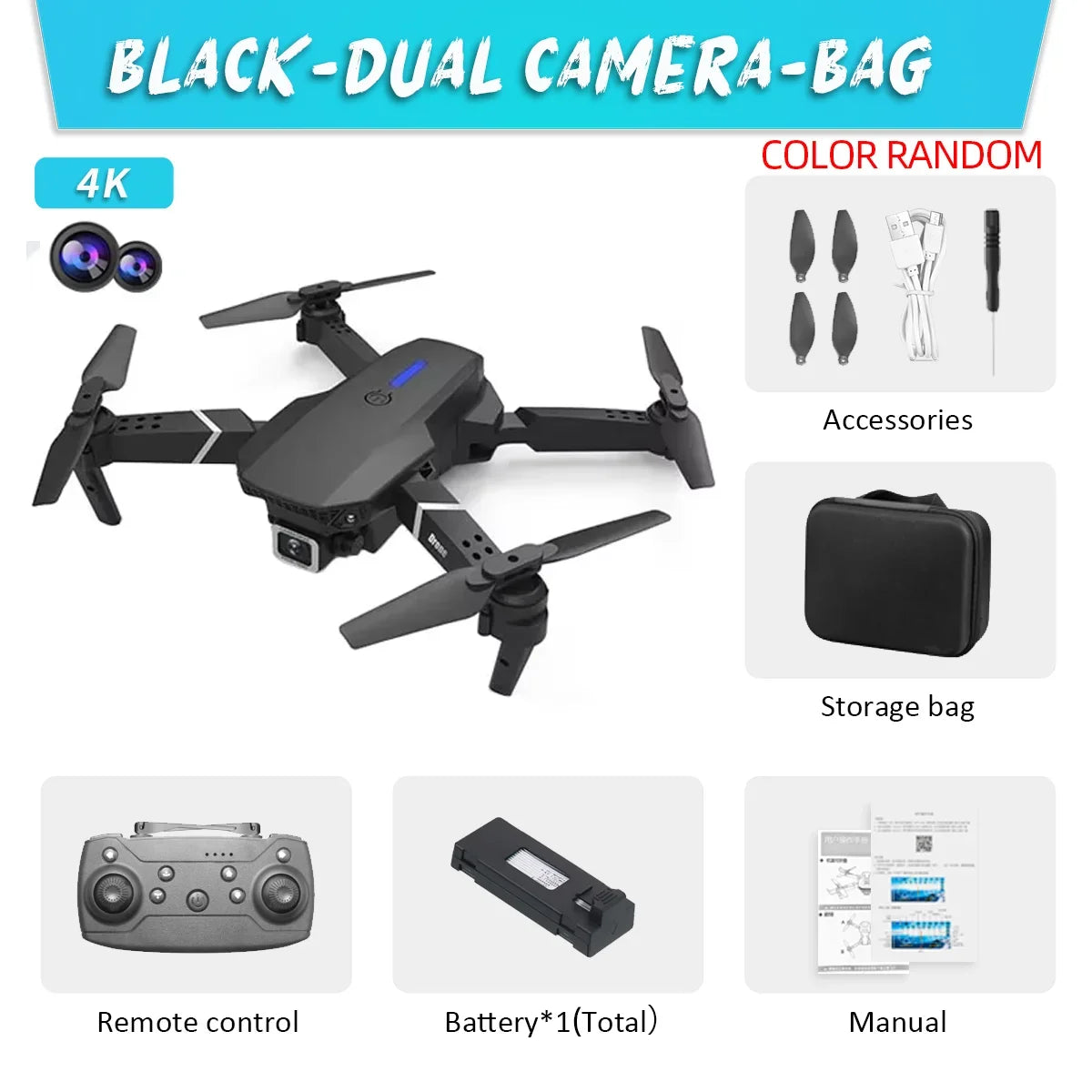 2024 E88 Pro WIFI FPV Drone, Wide Angle 4K/1080P HD Camera, Height Hold, Foldable RC Quadcopter Helicopter Toy Gift