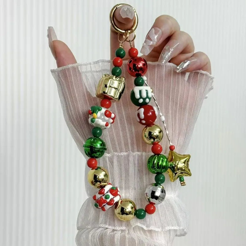 Christmas Mobile Phone Lanyard Cake Hand-painted Creative Beaded Mobile Phone Chain Car Keychain Pendant Earphone Accessories