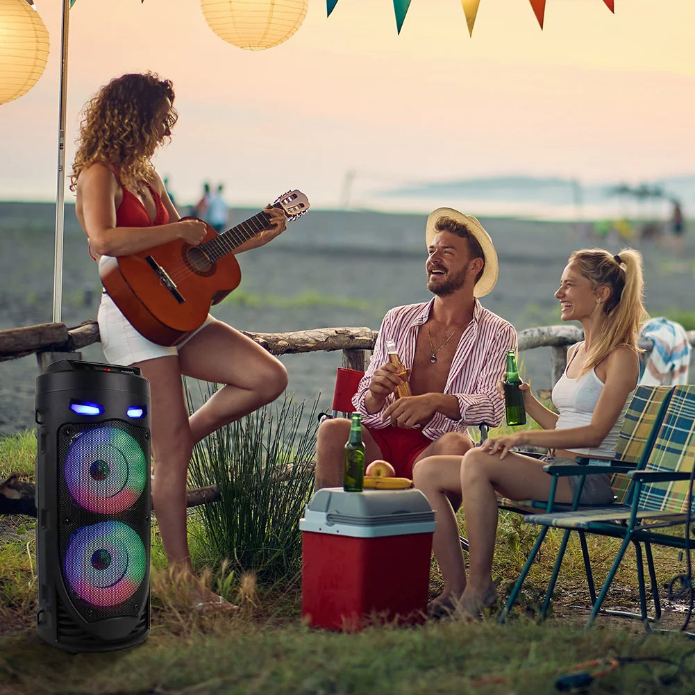 Bluetooth-Compatible Speaker Portable Speaker with Double Subwoofer Deep Bass Lights Wireless Stereo Speaker for Outdoor Party