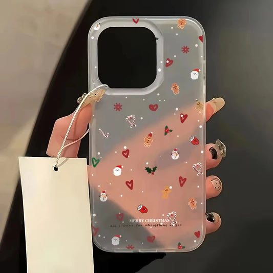 Snowflake Christmas Tree Phone Case For iPhone 16 Pro Max 15 14 Plus 13 12 11 Pro Max 7 8 XR X XS Max SE Shockproof Clear Cover