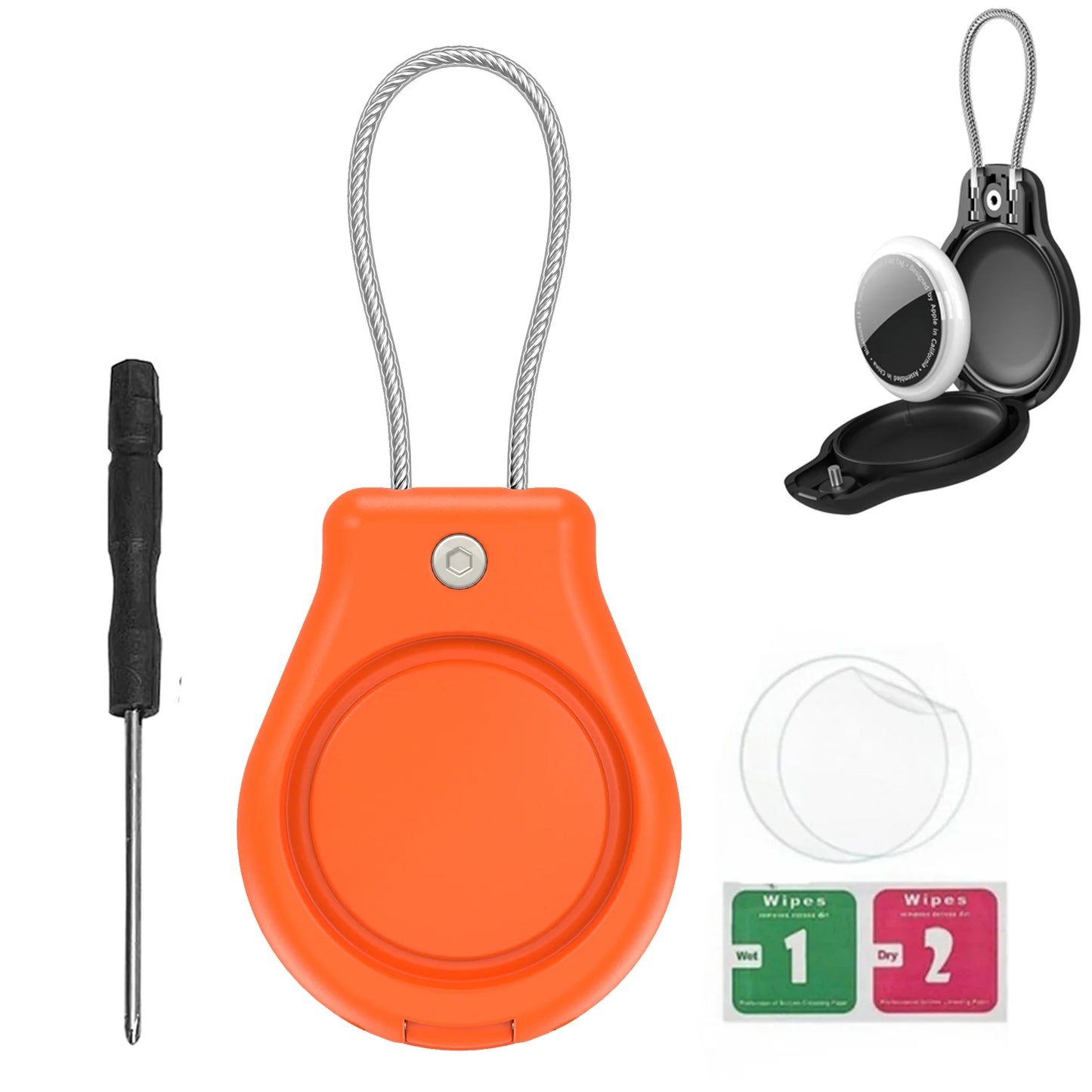 Waterproof AirTag Keychain Holder tag Lock Case Wire Cable,  Anti-Lost Protective Case with Keyring for Luggage, Key, Backpack
