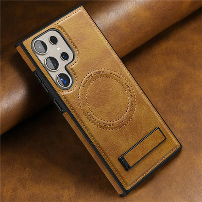 Luxury Leather Magnetic Fold Stand Holder Case For Samsung S25 S24 Ultra S23 Plus S22 Wireless Charging Shockproof Soft Cover