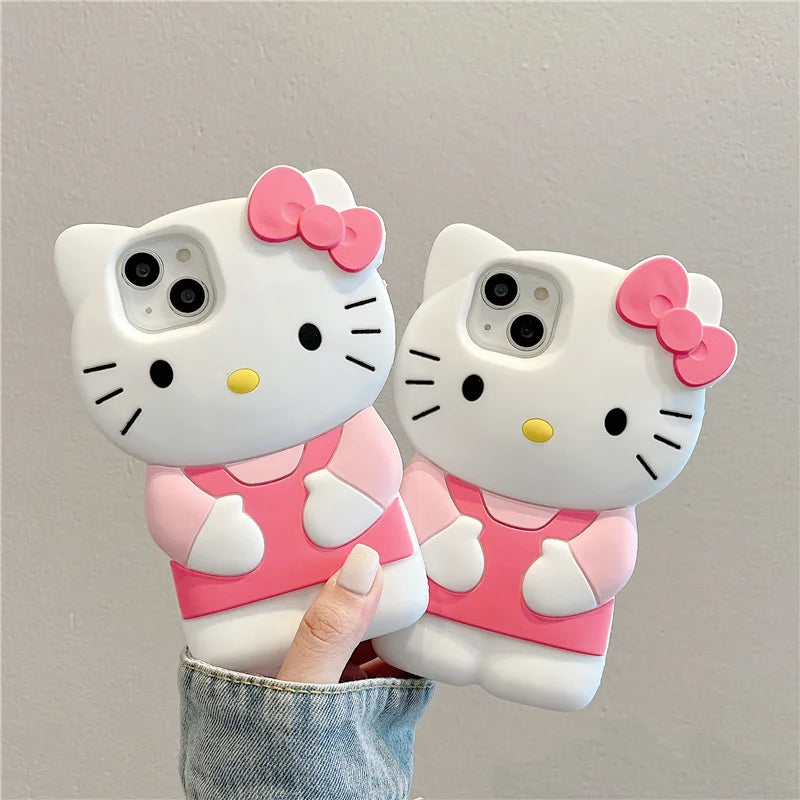 For iPhone 16 15 14 13 12 11 Pro Plus mini Max Xs XR 6 7 8 SE Silicone Bow Pink Hello Kitty Soft Cover Case