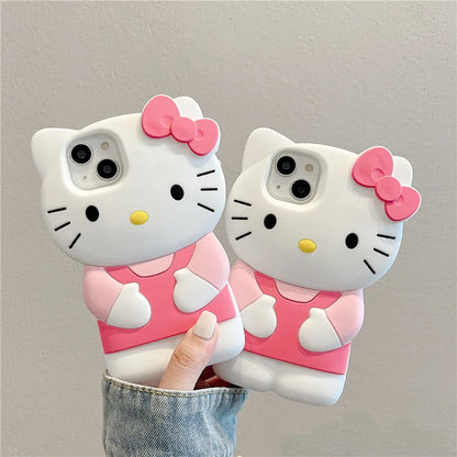 For iPhone 16 15 14 13 12 11 Pro Plus mini Max Xs XR 6 7 8 SE Silicone Bow Pink Hello Kitty Soft Cover Case