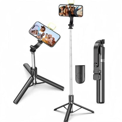 Portable selfie stick tripod, adjustable beauty fill light Bluetooth remote control for iPhone Samsung phone