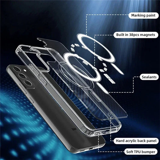 Original Magsafe Magnetic Case for Samsung Galaxy S25 S24 S23 S21 FE S22 Ultra Plus Wireless Charging Shockproof Clear Cover