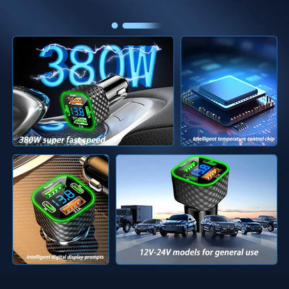 Xiaomi USB C Car Phone Charger Dual PD 4 in 1 with Voltage Display Super Fast Charge Adapter for iPhone Xiaomi Oppo Vivo Samsung